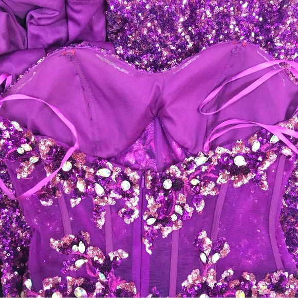 Strapless Purple & Pink Sequin Gown - Picture 7 of 9